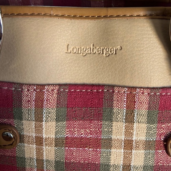 Longaberger Plaid Tote Bag Red Tan Shoulder Purse Zip Top Cottage Fall Handbag - Picture 2 of 8
